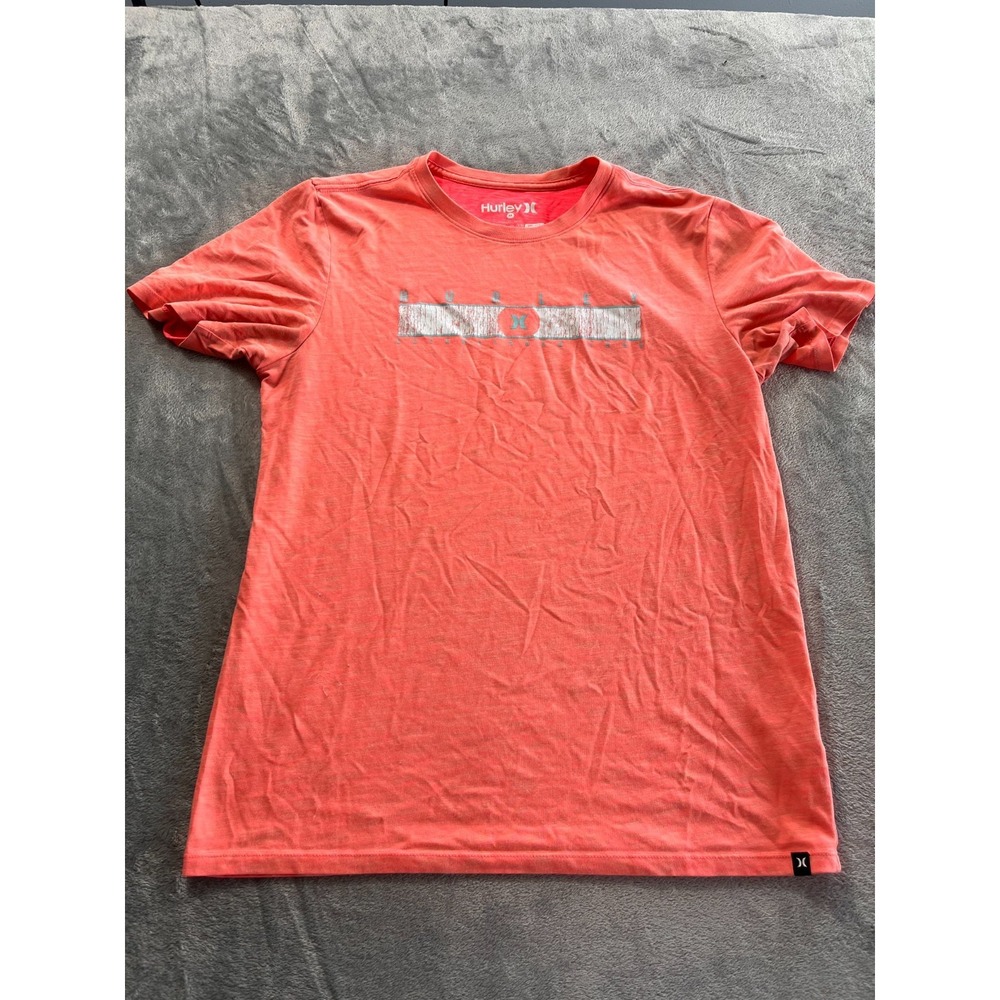 Hurley Nike Dri Fit Mens Medium Orange Graphic T-Shirt Short Sleeve Crew Neck